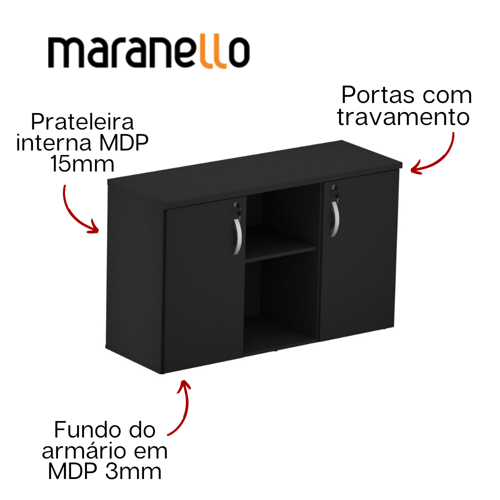 Armário Baixo Credenza - 2 Portas - MDP 25mm - Fundo 3mm - 1196mm x 420mm x 735mm M25 MARANELLO